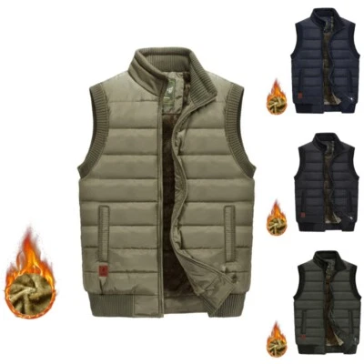 Winter Men's Quilted Padded Gilet Vest Waistcoat Sleeveless Coat Jacket Fleeces⇓ - Image 1 of 4