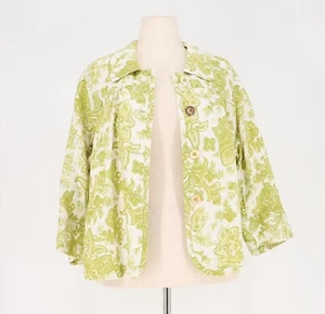 CHARTER CLUB Linen Button Front Jacket Size 2X Green & White - Picture 1 of 8