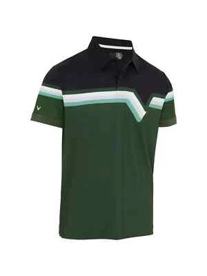 Herren Callaway Polo Racer Chev Block Golf Poloshirt, schwarz/grün, NEU