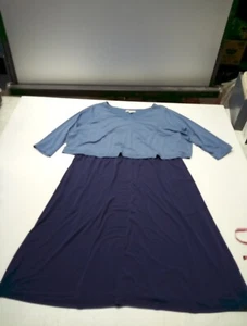 Woman Within Women's Maxi Dress Plus 1X Two Tone Blue A Line 3/4 Sleeve V-Neck - Picture 1 of 4