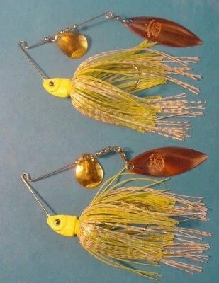 R&S BAITS Lot of 2 Pro Assassinator 1/4 oz Spinnerbait CWGC-CW Chartreuse & White