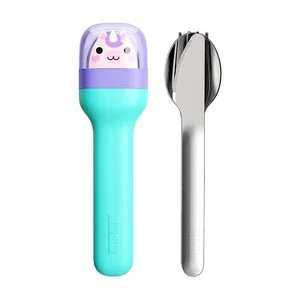 Kids Pocket Utensil Set Unicorn - Stainless Steel Fork Knife and Spoon in Cas... - Picture 1 of 6