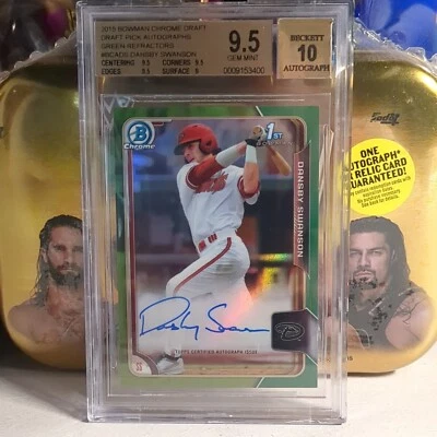 2015 Dansby Swanson 1st Bowman Chrome Green Refractor Auto /99 BGS 9.5 w/10 Auto - Image 1 of 4