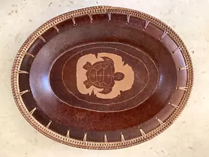 Vintage Fijian Pottery Turtle Bowl/ Platter with Basket Weave Edge. 33cm - Picture 1 of 5