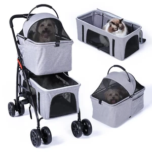 Double Pet Stroller for Dogs and Cats, One-Hand Folding Pet Stroller Travel Carr - Picture 1 of 7
