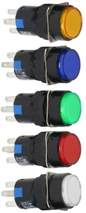 (1) 16mm Round 5-Pin Push Button Blue Green Red White Yellow LED AC/DC - Picture 1 of 13