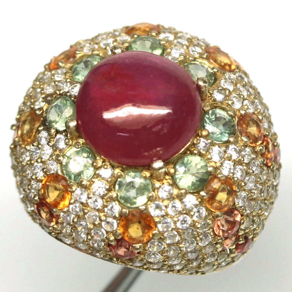 Anillo Joyería Piedras Preciosas Rojo Rubí, Zafiro y Circón Plata 925 Oro Blanco Talla 7 Foto 1 de 4