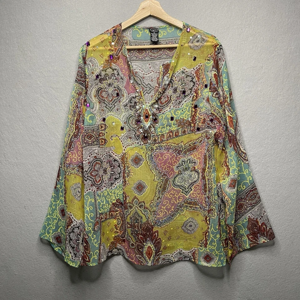 Top de playa Cejon Boho Paisley con cuentas transparente XL Foto 1 de 4