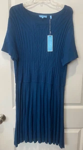 NWT Draper James XL Sweater Dress Teal Short Sleeve Fit Flare Knit - Picture 1 of 9