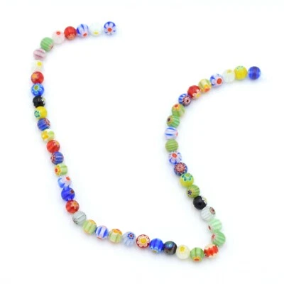 Millefiore Glass Multicolored Round Beads 1 Strand For Jewelry Beading Crafting - Image 1 of 3
