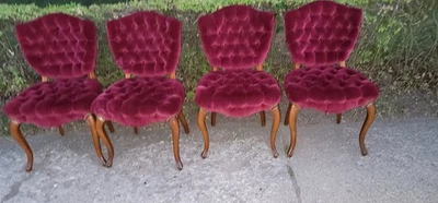Italian Queen Anne Dining Chairs Attributed To Chateau d'Ax Red Burgundy (4) - Image 1 of 4