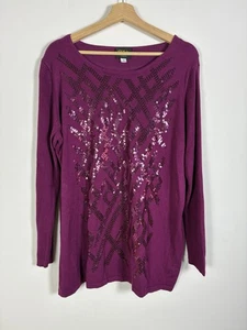 Bob Mackie Wearable Art Tunic Top 1X 3/4 Sleeve Purple Sequins - Picture 1 of 6