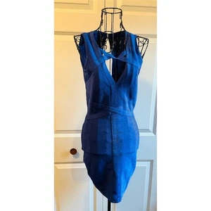 Vestido ajustado con vendaje azul Guess Marciano para mujer S cuello enjaulado clubbing salir - Imagen 1 de 8
