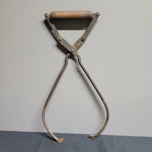 Antike Eisblockzange mit Holzgriff primitiv - Bild 1 von 11