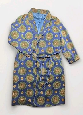 Turnbull & Asser 100% Silk Robe Mandala Print Silk Blue Men Small - STAINS - Image 1 of 4