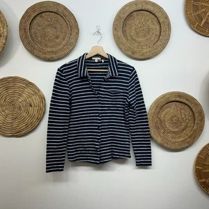 Barbour Navy Blue White Preppy Stripe Long Sleeve Button Knit Merseyside Shirt 6 - Picture 1 of 8