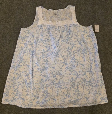 Croft & Barrow 睡袍女式 4X 蓝色白色花卉蕾丝装饰无袖 Plus — 第 1/4 张图片