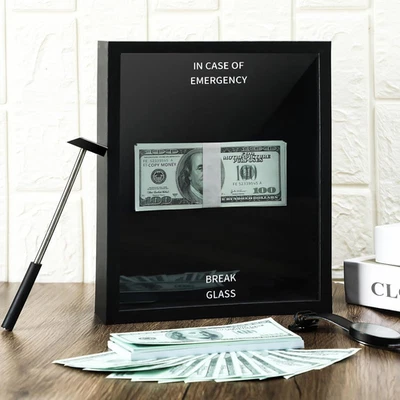 Funny Gift in Case of Emergency Break Glass Box Display with Hammer DIY Money Bo