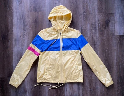 Chaqueta AMERICAN EAGLE amarilla y azul con capucha cremallera completa ~ damas talla PEQUEÑA ~ ~ S ~ l/s ~ AE ~ Foto 1 de 4