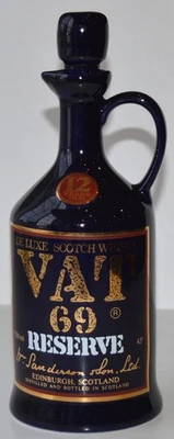 VAT 69 Deluxe Scotch Whiskey Reserve 12 Years Old 1980s Blue Decanter - Image 1 of 4