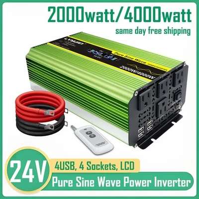 2000W 4000W Power Inverter Pure sine Wave 24V to 110V 4AC 4USB LCD Converter set - Image 1 of 4