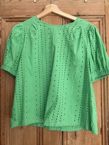 M&S Ladies Broderie Anglaise Cotton Top Acid Green Size 14 Exc Conc - Picture 1 of 7