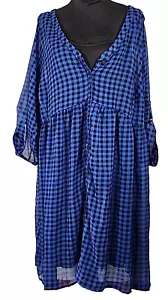 Neu mit Etikett - Torrid kariertes Shirt Kleid durchsichtig mit Futter Damen Größe 4 blau Rolltab Knopf - Bild 1 von 12