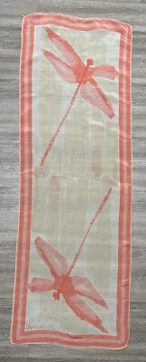 Винтажный шелковый шарф Vera Neumann розовый стрекоза 70-е прямоугольный 43 дюйма x 15 дюймов - Изображение 1 из 4