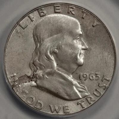 1963 ANACS MS63 Struck On Defective Planchet Blowhole Franklin Half Dollar Error - Image 1 of 4