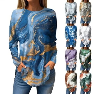 Pullover Fall Casual Long Sleeve Fashion Tops Top for Women Printed Tee Shirts - Picture 1 of 39