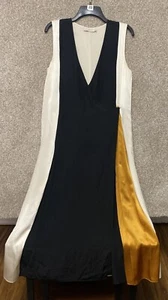 Tory Burch Womens 10 Black Gold Clarice Silk Wrap Colorblock Midi Runway Dress - Picture 1 of 12