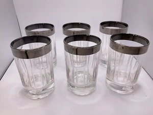 Set of 6 MCM Dorothy Thorpe Glasses Silver Rim Etched Cut Glass 6oz - Picture 1 of 4