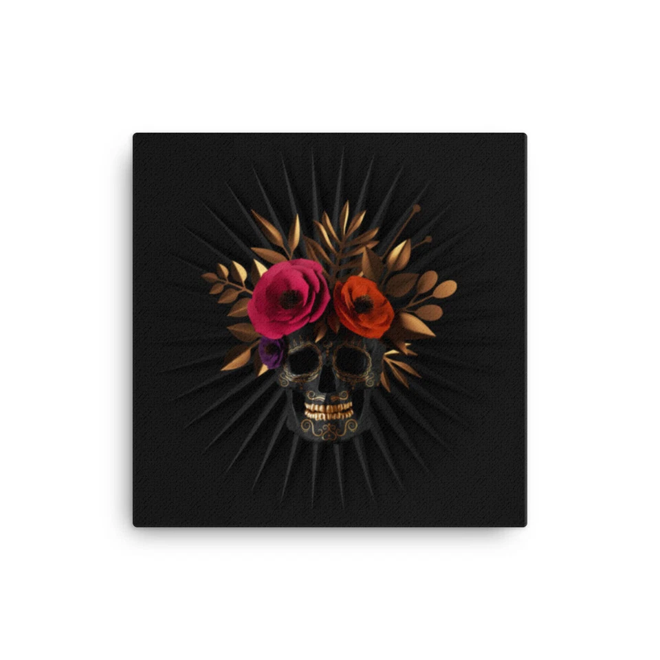 Calavera N Rosas Negro Oro Arte de Pared Colgante Cuadro Enmarcado Lienzo Decoración del Hogar Foto 1 de 1