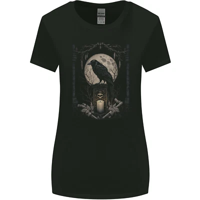 Moon & Crow Gothic Goth Vikings Skull Raven Womens Wider Cut T-Shirt — 第 1/2 张图片