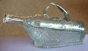 Spanish Glass Decanter, made in the shape of a Bottle in a Basket, with Handle. - Picture 1 of 13
