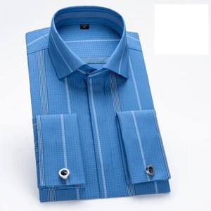 Mens Dress Shirts French Cuff Striped Long Sleeves Formal Business Camisas Shirt - Picture 1 of 4