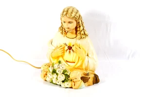 1957 Sacred Heart Of Jesus Christ Light Michigan Composition Lamp #F Chalkware - Picture 1 of 11