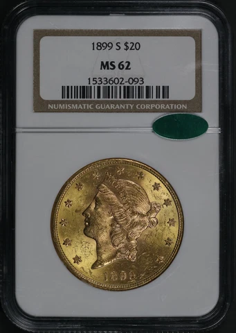 1899-S Double Eagle $20 Gold Liberty Head NGC MS-62 CAC Cover