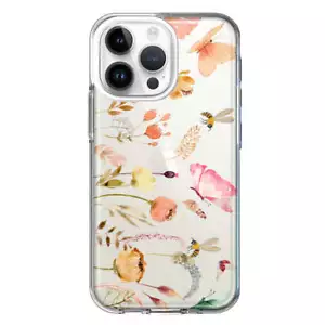 Case for Apple iPhone 15 Pro Max Peach Meadow Wildflower Butterflies Bees Floral - Picture 1 of 6