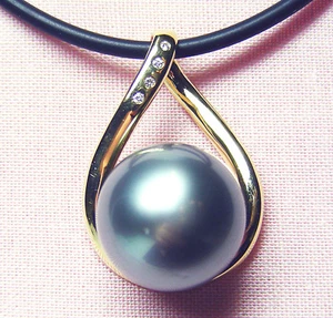CIONDOLO ORO 18kt con PERLA DA TAHITI 17,3mm!! COLORE NATURALE +DIAMANTI +CERT - Picture 1 of 1