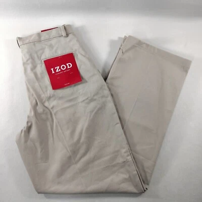 Calça social masculina júnior tamanho 16 plissada cáqui bege ajuste clássico IZOD nova com etiquetas - Imagem 1 de 4
