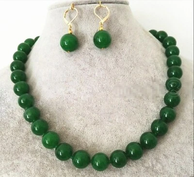 Natural 6/8/10/12mm Green Jade Round Gemstone Beads Necklace 20" Earring Set AAA - Image 1 of 4
