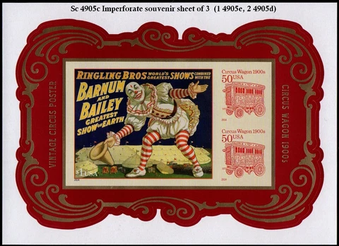 2014 Circus Imperf Souvenir Sheet of 3 Sc 4905c no die cuts MNH single Cover