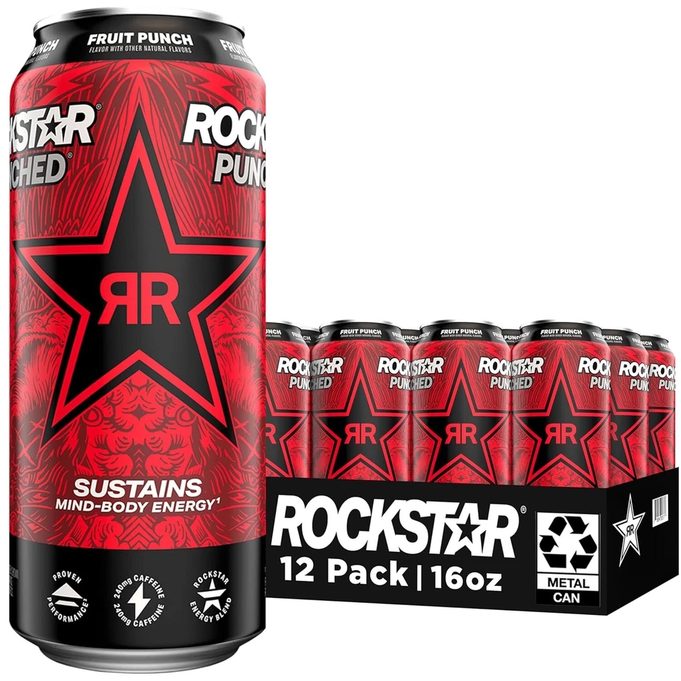 Rockstar Punched Energy Drink Fruit Punch 16 Fl Oz (Pack of 12)