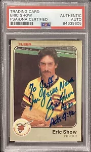 Eric Show Signed 1983 Fleer #372 Card Padres Autograph Jesus Inscription PSA/DNA - Picture 1 of 2
