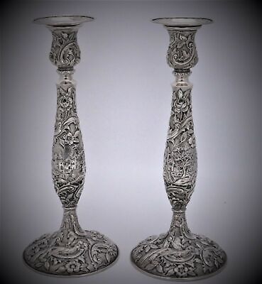 The Loring Andrews Repousse Castle Landscape Sterling Silver Candlesticks • 4,606$