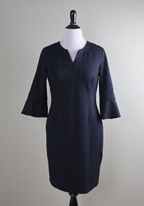 TALBOTS $129 Ponte Stretch Embroidered Lace Bell Sleeve Dress Size 12 Petite