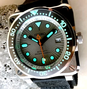 Mod NH35 Square Pilot Stahl Flieger Taucher Militär SKX Glocke Marina orange grau - Bild 1 von 16