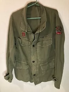 L.B.M. 1911 Outerwear Army Green Full Button Military Patch Jacket Size 54R - Picture 1 of 14