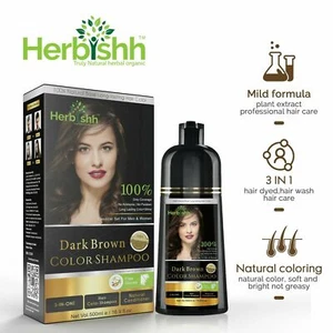 HERBISHH HERBAL HAIR COLOR SHAMPOO HERBAL HAIR COLOR DYE - DARK BROWN - Picture 1 of 12